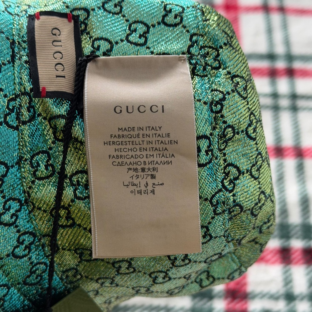 Auth Gucci Hat Bucket Style Reversible Green Metallic GG Monogram Size S Retro - Picture 4 of 10